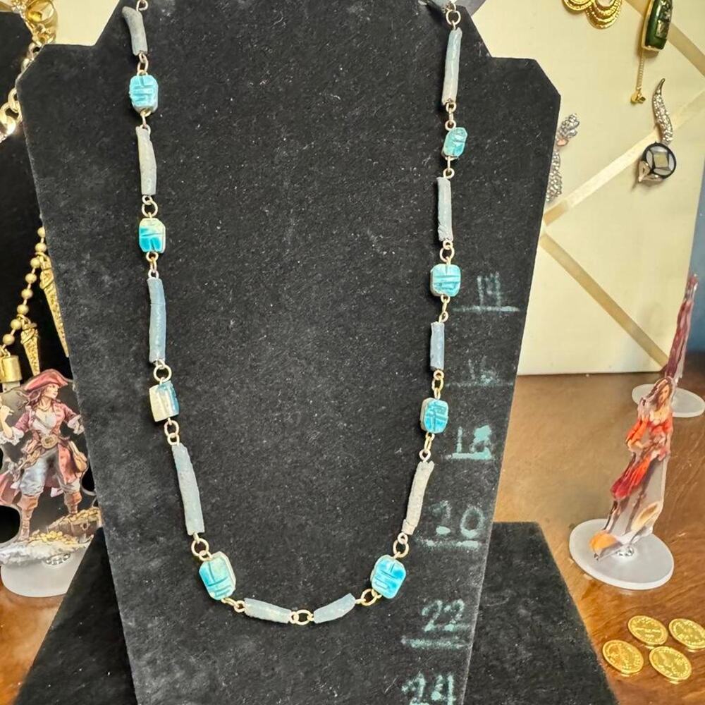 Blue and light blue turquoise tone necklace with vintage clasp